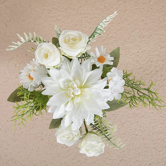 Цветок искусственный букет Далия 27см белый 000000000001218420