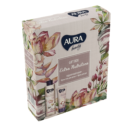 Набор подарочный Aura Beauty Extra Nutrition Крем-гель для душа Сливочная ваниль и Пион 250мл + Крем для рук Тонизирующий 75мл 10482 000000000001202556