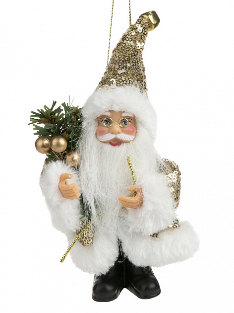 Новогодняя подвесная фигурка Дед Мороз в золотистой шубке из пластика и ткани 9x5x13см 81519 000000000001201760