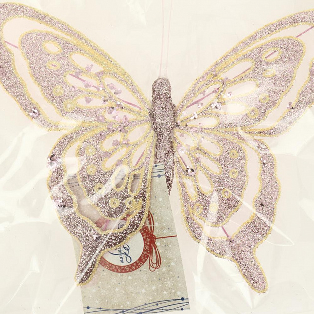 Новогоднее ёлочное украшение Бабочка в розовом из полиэстера на клипсе из черного металла 18,5x14x1см 82247 000000000001201778