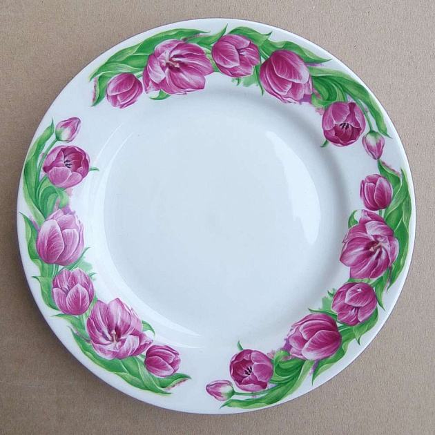 Тарелка фарфор десертная 175 мм супадкий край Розовые тюльпаны бортовые,093022 000000000001193462