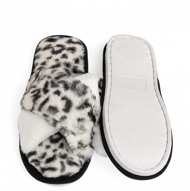 Туфли домашние-тапки р.36-37 LUCKY Леопард накрест черный/белый искусственный мех полиэстер 000000000001214544