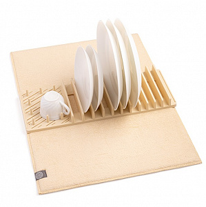 Набор для сушки посуды (сушилка с ковриком для сушки посуды) DE'NASTIA большой размер молочный пластик/полиэстер 000000000001210341