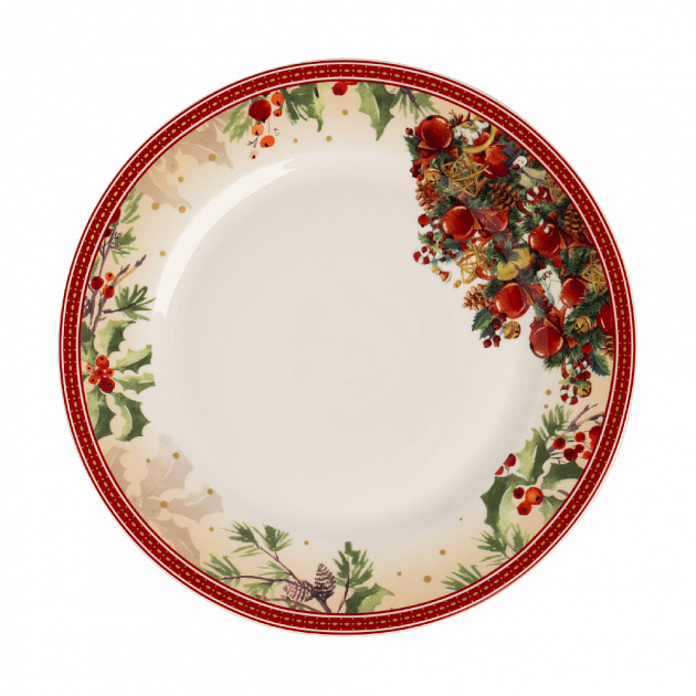 Тарелка десертная 19,5см DE'NASTIA Новый год белый/красный фарфор 000000000001220564